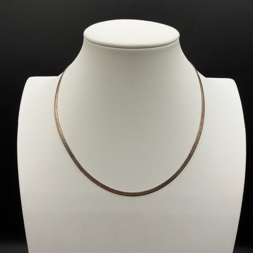 Silver Tone Herringbone Chain Necklace Vintage Flat Snake Link Minimalist 18in